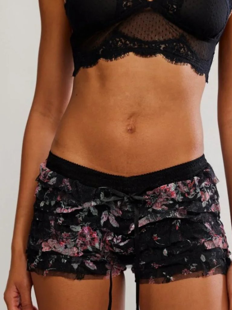 Nwot Free People Feeling For Lace Printed Shorties / Black Combo Xl